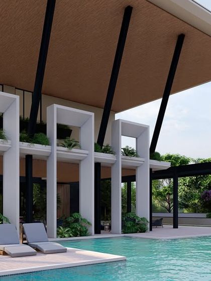 This clubhouse, part of a 22-acre township in Raipur, is a haven of minimalist elegance. The design, with its soaring roof and clean lines, seamlessly blends architectural prowess with the art of relaxation by the pool.