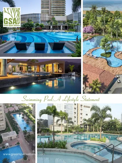 A swimming pool is more than an amenity; it is a lifestyle statement. This collage displays our versatility in designing aquatic experiences, from resort-style rooftop pools and serene infinity edges to expansive water bodies that act as social hubs in high-density residential projects.