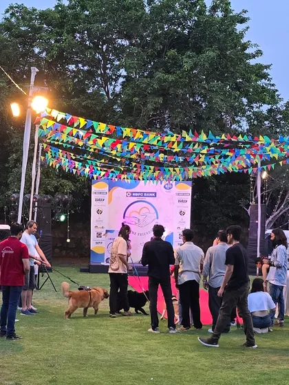 Our farm is the perfect venue for large community pet events and meet-ups. This photo is from a fantastic collaboration with BIG FM, where dozens of pets and their parents gathered for a day of fun, games, and socializing on our spacious lawns. We can handle everything from simple get-togethers to fully staged events.