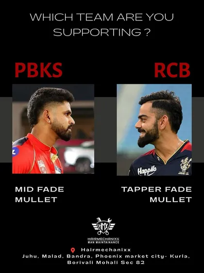 Another look at the cricket-inspired mullet battle. Whether you prefer the sharp lines of a tapper fade or the blend of a mid fade, we've got the skills to deliver a championship-winning cut.