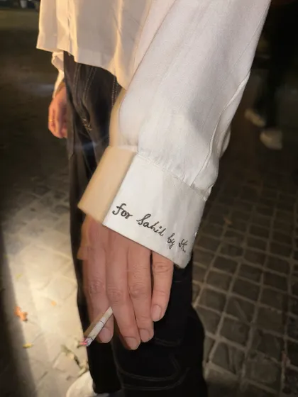 It's the little details that make an outfit truly yours. For this custom white shirt, I hand-embroidered the client's name on the cuff, a personal touch that sets bespoke menswear apart from anything off-the-rack.