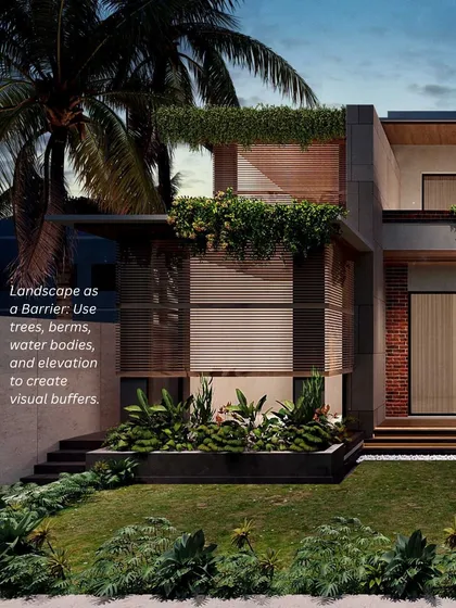 These images illustrate our philosophy on creating privacy through architecture. We use strategies like zoning, landscaping, and layered boundaries to create homes that feel like a private sanctuary, even in a busy city.
