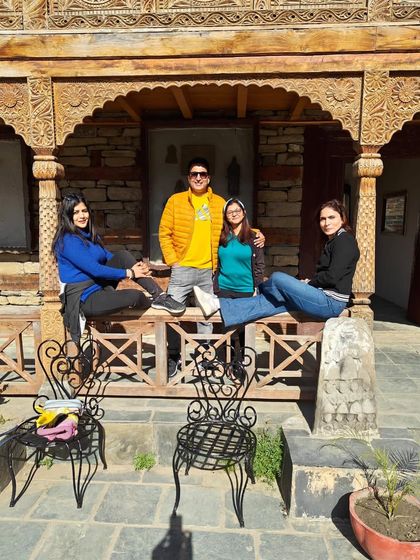 Another photo from Naggar Castle, capturing a lighthearted moment. These retreats are about finding joy and building friendships.