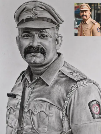 A commissioned portrait of a Mumbai Police officer, drawn from his photograph. I take great care in recreating uniforms and professional details accurately to create a respectful and dignified piece of art.