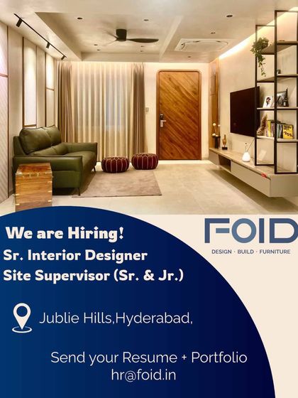 FOID in Hyderabad is hiring a Senior Interior Designer and a Site Supervisor for their Jubilee Hills office.