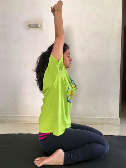 Virasana (Hero Pose) is a simple but powerful pose. It stretches the thighs and knees, improves digestion, and is therapeutic for high blood pressure and asthma.
