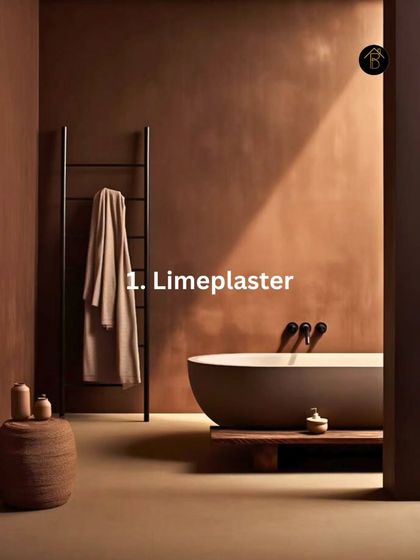 One way to bring brown back in style is with rich textures. This bathroom uses a warm brown limeplaster on the walls, creating a seamless and earthy feel that is both luxurious and calming.