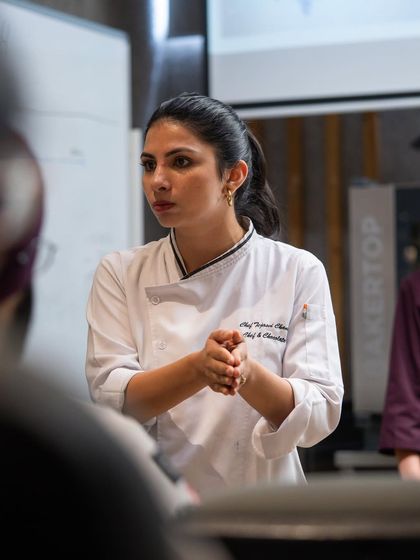 Chef Tejasvi Chandela presenting during our comprehensive Bean to Bar Chocolate workshop.