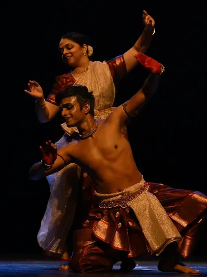 This image captures the dynamic energy of our duet, with the contrasting lines of Bharatanatyam and the grace of Kathak creating a beautiful composition.