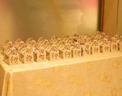 Beautifully packaged party favors, ready for the guests at the princess-themed party.