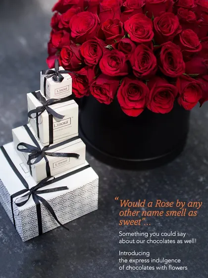 The perfect pairing of luxury and romance: our signature chocolate gift boxes alongside a bouquet of fresh red roses. We believe in creating bespoke hampers that tell a story, making any occasion truly memorable.