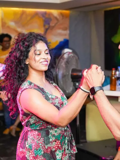 A quiet moment of connection on the dance floor. Even with the music pumping, it's the one on one connection that makes each dance special.