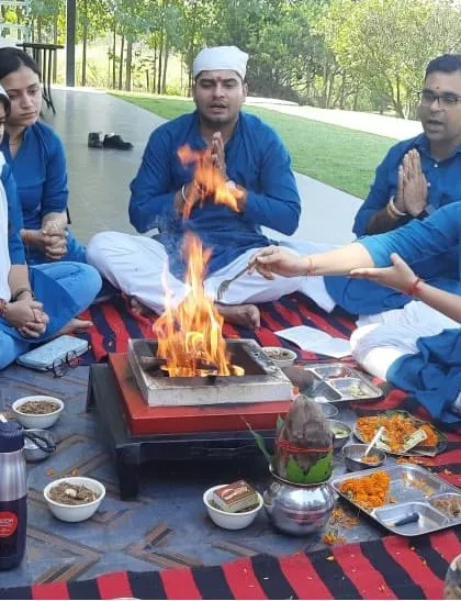 We honor the deep spiritual roots of yoga with traditional ceremonies like the Hawan, or fire ritual. This sacred practice brings our community together to purify the environment and our inner selves, fostering a powerful sense of unity and positive energy.
