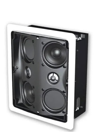 For a completely invisible audio solution, we install high-performance in-wall speakers like this model from Definitive Technology. Once installed and painted, they disappear into the wall, providing immersive sound without any visual footprint.