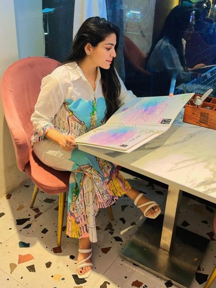 A glimpse of a good day out. I'm wearing a classy and colorful printed co-ord set from Meesho, which is comfortable enough for a cafe outing and stylish enough for pictures.