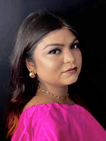 A portrait shot of the smokey eye look, showing how it creates a bold and confident vibe.