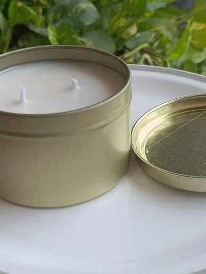 My golden tin jar candles are a popular choice for bulk orders and can be customized with your own label.
