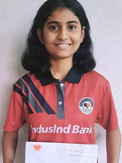 Swara Jangade with her prize after winning the bronze medal in the Under-15 girls' category at the Maharashtra State Ranking Tournament in Jalgaon.