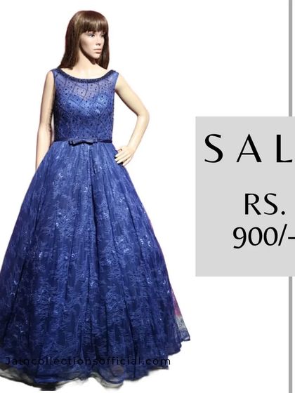 A stunning royal blue embellished gown, perfect for any evening function, is on sale for only Rs. 900.