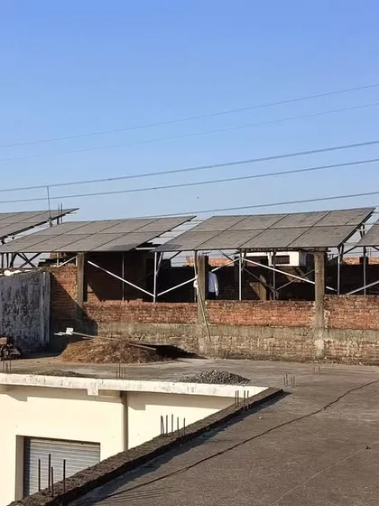 A view of the completed 20 HP solar installation in Ram Nagar, showing how we can transform unused rooftop space into a powerful energy-generating asset for industrial applications like running heavy motors.