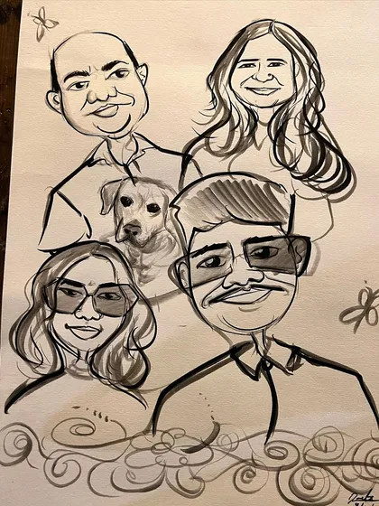 A duplicate of the family and dog caricature.