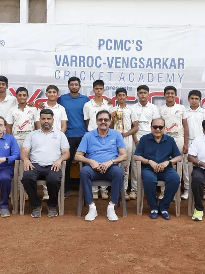 The champion team of the Varroc Cup (U-15) posing with me, the coaches, and chief guest Mr. Arun Khanna.