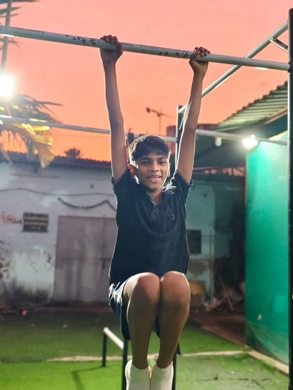 Hanging tough during a beautiful sunset workout. Our outdoor setup allows us to enjoy nature while we train.