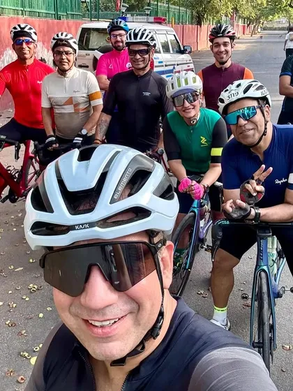 A selfie of the group celebrating World Bicycle Day with a ride through the city.