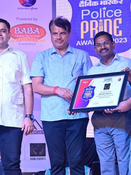 Receiving an award at the Dainik Bhaskar Police Pride Awards 2023, an event we helped organize. We are proud to be associated with prestigious community events.
