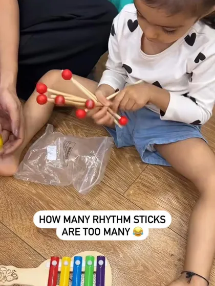 There's no such thing as too many rhythm sticks! It's all about exploring and having fun, and if that means holding all the sticks at once, that is perfectly okay.