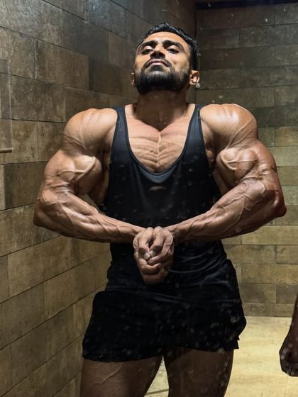 Checking the condition. The veins are popping.