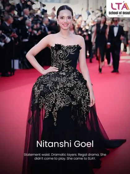 Nitanshi Goel's Cannes debut was a stunning display of dramatic layers and intricate detail. Her look serves as an inspiration for creating memorable and artistic red carpet fashion.