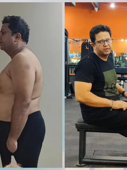 Side profile se dekho kitna change aaya hai. Pet ka fat kam karna aur muscle build karna, dono goals ek saath achieve kiye.