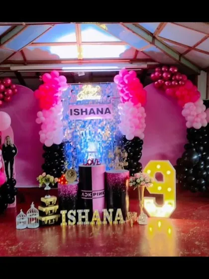 We keep up with the latest trends, like this K-Pop inspired Blackpink theme for a 9th birthday. The decor includes a shimmering backdrop, themed pedestals, and a bold pink and black color scheme that any fan would love.