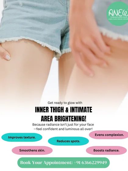 Radiance isn't just for your face. Our Inner Thigh & Intimate Area Brightening treatments are designed to even out skin tone, improve texture, and reduce spots, helping you feel confident and luminous all over.