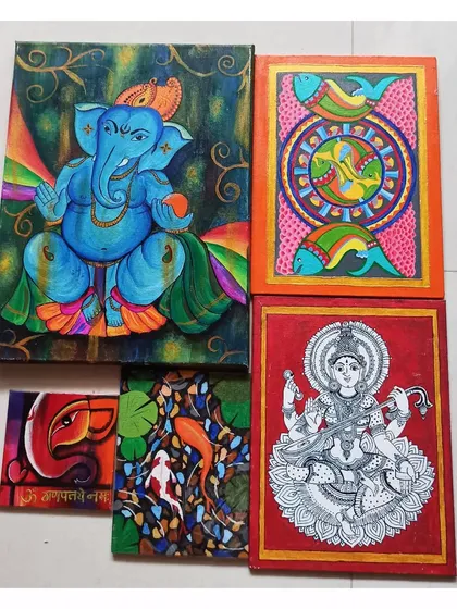 This is a glimpse into the variety of my work. From spiritual art like Ganesha and Kalamkari to nature-inspired pieces with koi fish, I use different styles and mediums to create something for everyone.
