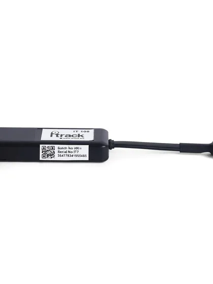 A side view of a GPS tracker, displaying the batch and serial number sticker. This level of detail is important for some B2B clients.