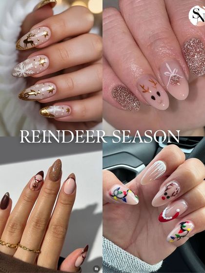 It's reindeer season! This board features a variety of reindeer-themed nail art, from subtle gold accents to more detailed, hand-painted designs.
