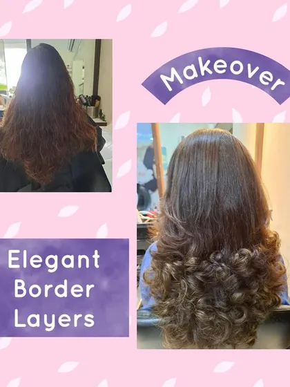 An elegant transformation using border layers. This technique focuses the layers and curls at the bottom, giving long hair a clean, sophisticated shape with a bouncy finish.