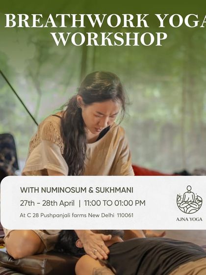 The official poster for the Breathwork Yoga Workshop with Numinosum and me. The image shows the hands-on, gentle support provided during these deep healing sessions.