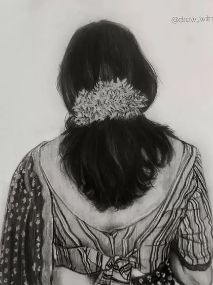 A quick graphite study focusing on form and texture. I was drawn to the contrast between the soft flowers in her hair and the varied patterns of her traditional blouse.