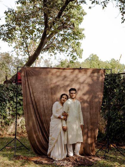 A dreamy, vintage-style portrait using a simple backdrop outdoors for an intimate feel.