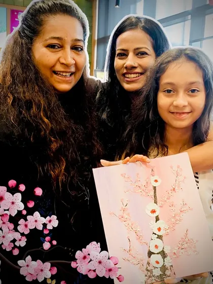 Three generations of smiles. It was so special to have this family join our textured art workshop and create beautiful cherry blossom art together.