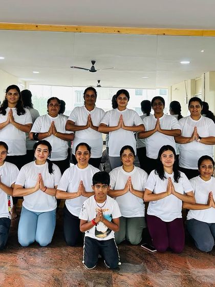 The full group from our International Yoga Day event, a beautiful mix of adults and children. Yoga truly is for everyone.