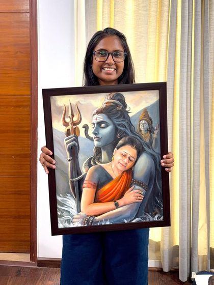 Here I am with the finished Shiva portrait, framed and ready for its new home.