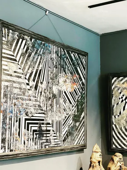 For those who love geometry and horses. This large-scale painting combines my fascination with lines, patterns, and the powerful form of the horse, all within a monochrome palette.