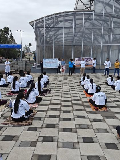 Students from SNDT Women's University participate in our Yoga Sangam event. We are committed to bringing authentic yoga to the next generation, fostering a culture of health and mindfulness.