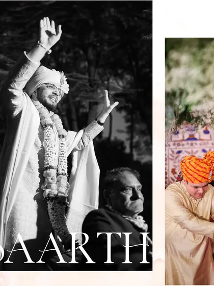 A collage celebrating the groom's joy and participation in the rituals. His happiness is a key part of the celebration's success.