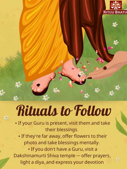 On the sacred day of Guru Purnima, it is important to honor the wisdom that guides you. This graphic shows the rituals to follow, whether your Guru is physically present, far away, or if you are still seeking a guide. Visiting a Dakshinamurti Shiva temple is a powerful alternative.