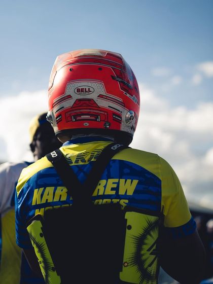 A shot from behind showing our team branding during a race weekend.